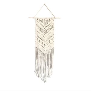 Macrame wall hanging white chevron hand-made small cotton rope tapestry decor